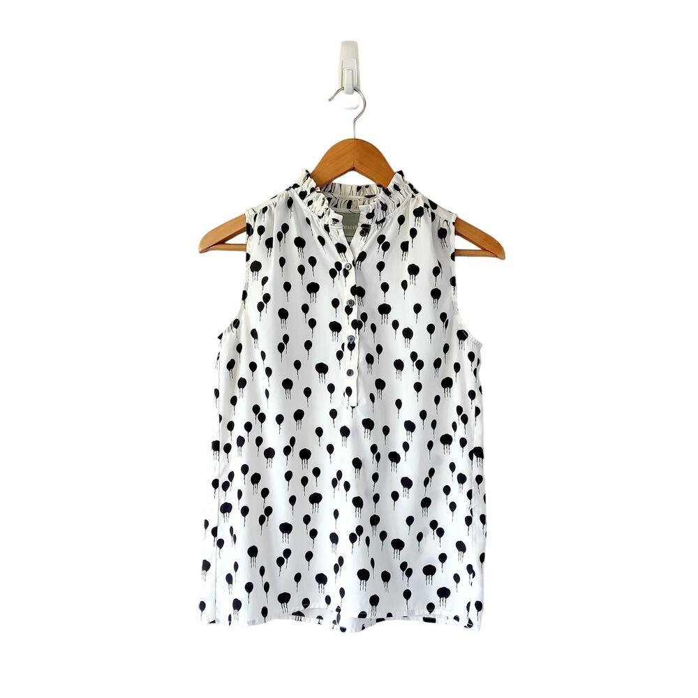 Maeve White Chiffon and Black Balloons Print Twee Tumblr Sleeveless Blouse XS